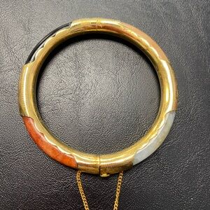 Elegant Gold and Multicolor Stone Bangle Bracelet